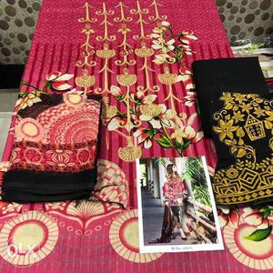 Women's Pink, Black And Yellow Sari