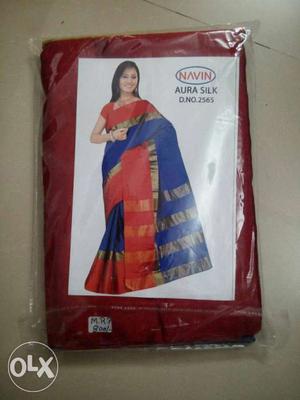 Women's Red And Blue Sari In Pack