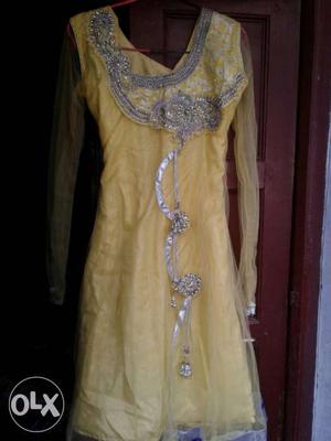Women's Silver And Yellow Sari