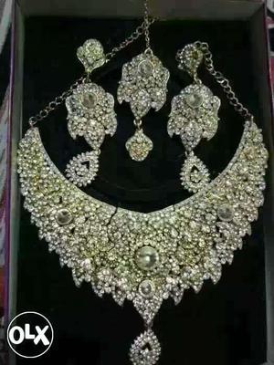 Women's Silver Diamond Embellished Jewelry Set