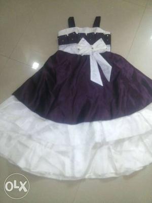 Women's Violet And White Spaghetti Strap Dress