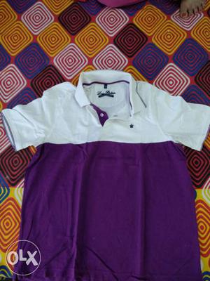 Women's White And Purple Polo Shirt