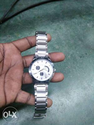 Bezel Stainless Steel Chronograph Watch With Link Bracelet