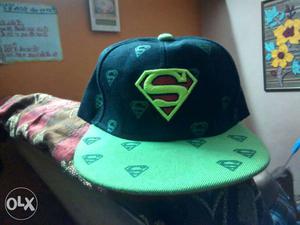 Black And Green Superman Embroidered Fitted Cap