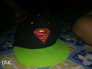 Black And Green Superman Logo Embroided Cap