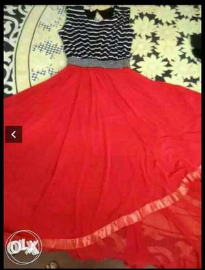Black White Red Stripe Sleeveless Gown