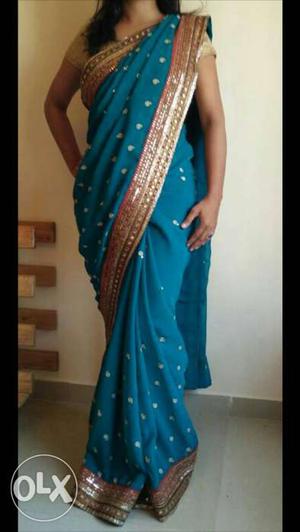 Blue And Brown Indian Sari