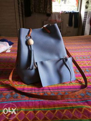 Blue Leather Bucket Bag