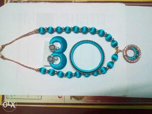 Blue color silk thread necklace set