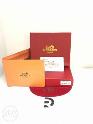 Brown Leather Hermes Bi Fold Wallet With Box