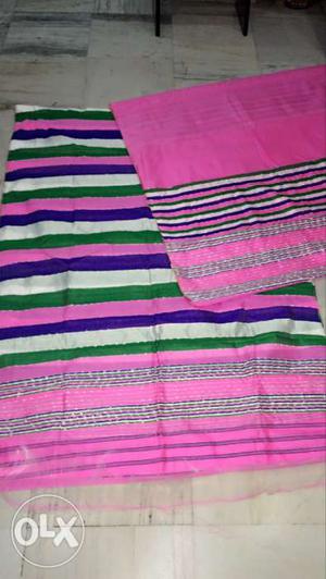 Cotton mekhela sador in candy pink,brand new,with