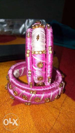 Designer bangle,pink shaded thread stoned