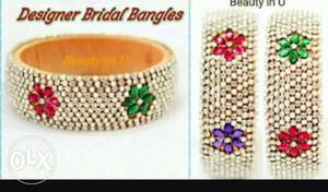 Gold, Red And Green Floral Bridal Bangles