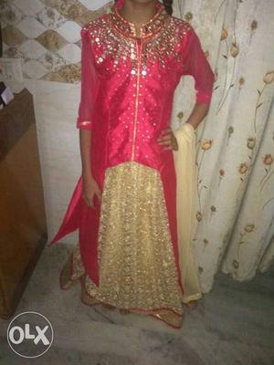 Gold and peach lengha 10 to 13 yrs girl