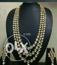 Gold plated 3 Layered long kundhan Necklace