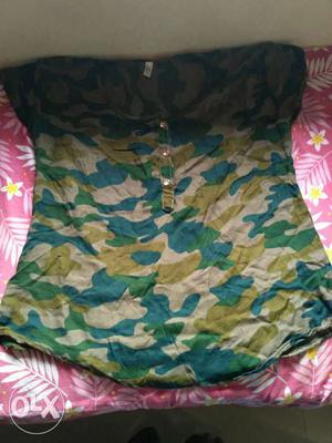 Green, Olive Green, And Beige Camouflage Tube Top SIZE - L.