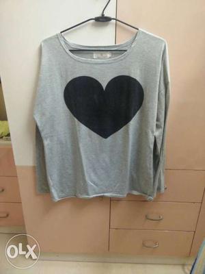 Grey And Black Heart Long Sleeve Shirt