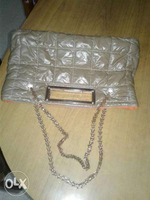 Grey Quilted Leather 2-way Handbag