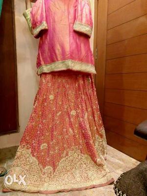 Heavy bridal lahenga fully embroided with dabka work without