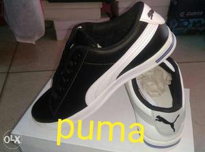 Men's Black-and-whtie Puma Leather Low-top Sneakers With Box