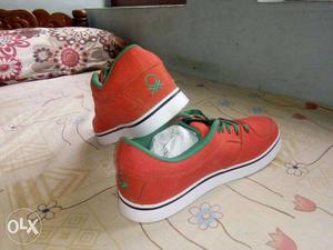 Orange-green-white Low-top Sneakers