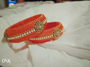 Orange hand made thread Bangles with peral &