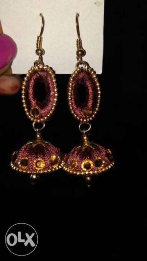 Pair Of Brown Silk Thread Jhumkas Earrings