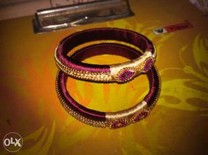 Pair Of Brown-and-maroon Silk Threaded Bangles