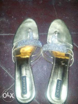 Pair Of Grey Leather Shiela Sandals