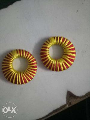 Pair Of Red-and-yellow Jhumkahs