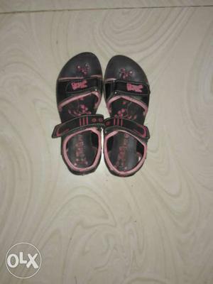 Pair Of Toddler's Black-and-purple Leather Sandals