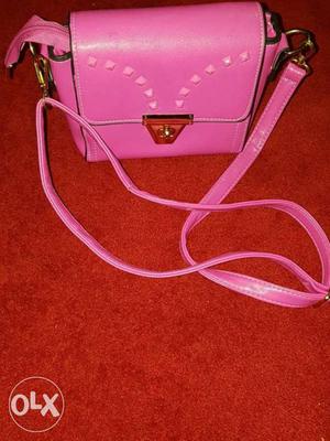Pink Leather Sling Bag