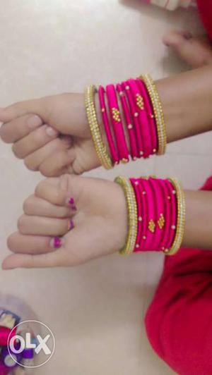 Pink-and-green gold Silk Thread Bangles