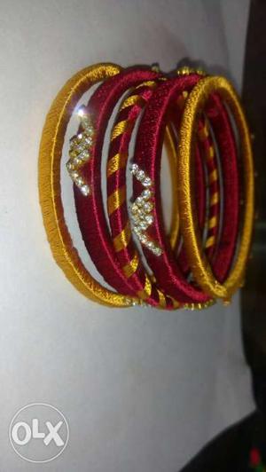 Red And Gold Silk Thread Bangles