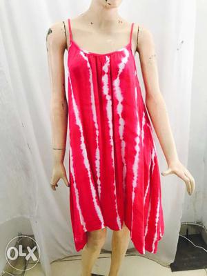 Red And White Spaghetti Strap Home Dress
