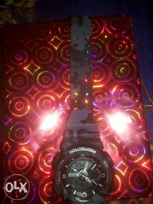 Round Black And Gray Camouflage Sport Watch