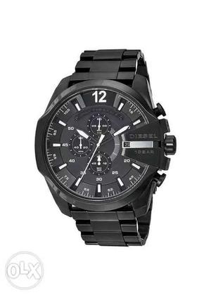 Round Black Diesel Chronograph Watch With Link Band