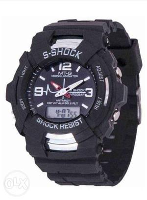 Round Black S-Shock Digital Watch