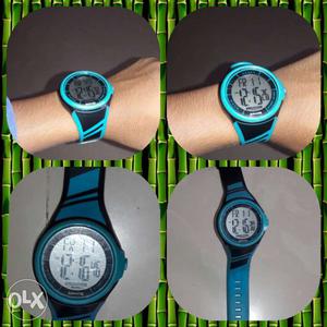 Round Blue Digital Watch With Strap