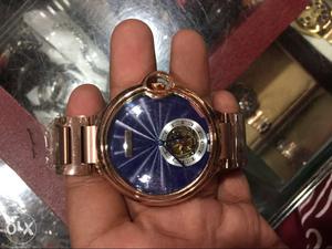 Round Chronograph Watch With Gold Link Band