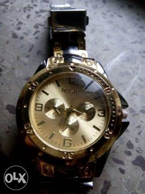 Round Gold Rospa Chronograph Watch With Gold Link