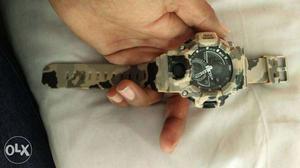 Round Grey And Black Camouflage Chronograph Watch