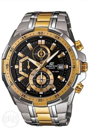 Round Silver-and-gold Frame Edifice Casio Chronograph Watch
