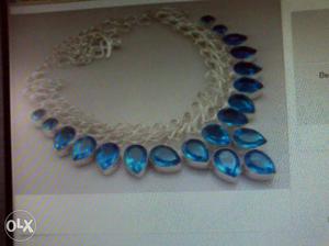 Silver And Blue Gemstone Bib Necklace