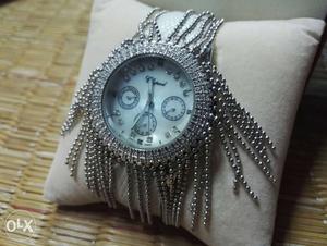 Silver Beaded Chronograph Watch