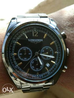 Silver Round Longines Chronograph Wrist Watch