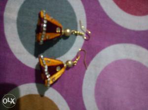 Thread earrings maroon and yellow combinations