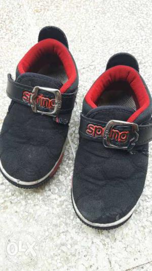 Toddler's Black-and-red Spring Suede Low-top Buckle Shoes