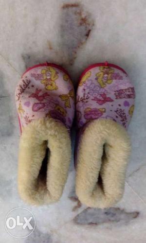 Toddler's Pink-beige And Yellow Fur Boots