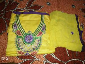 Un stiched New yellow cotton suit with embroidery